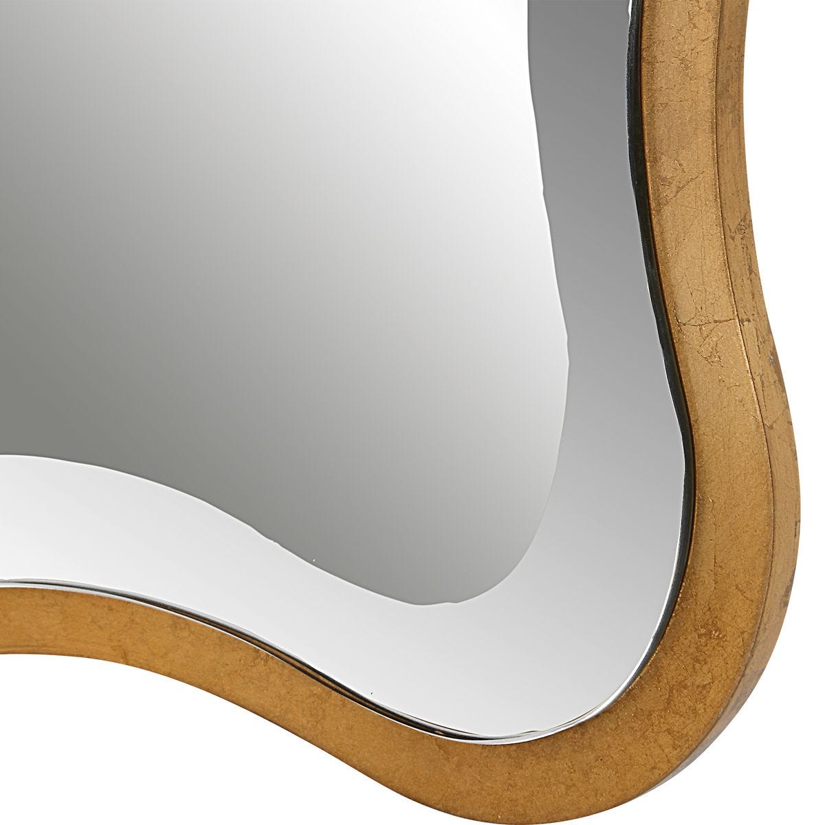 Close up of Anesley Accent Mirror in Gold on a white background at Addison West