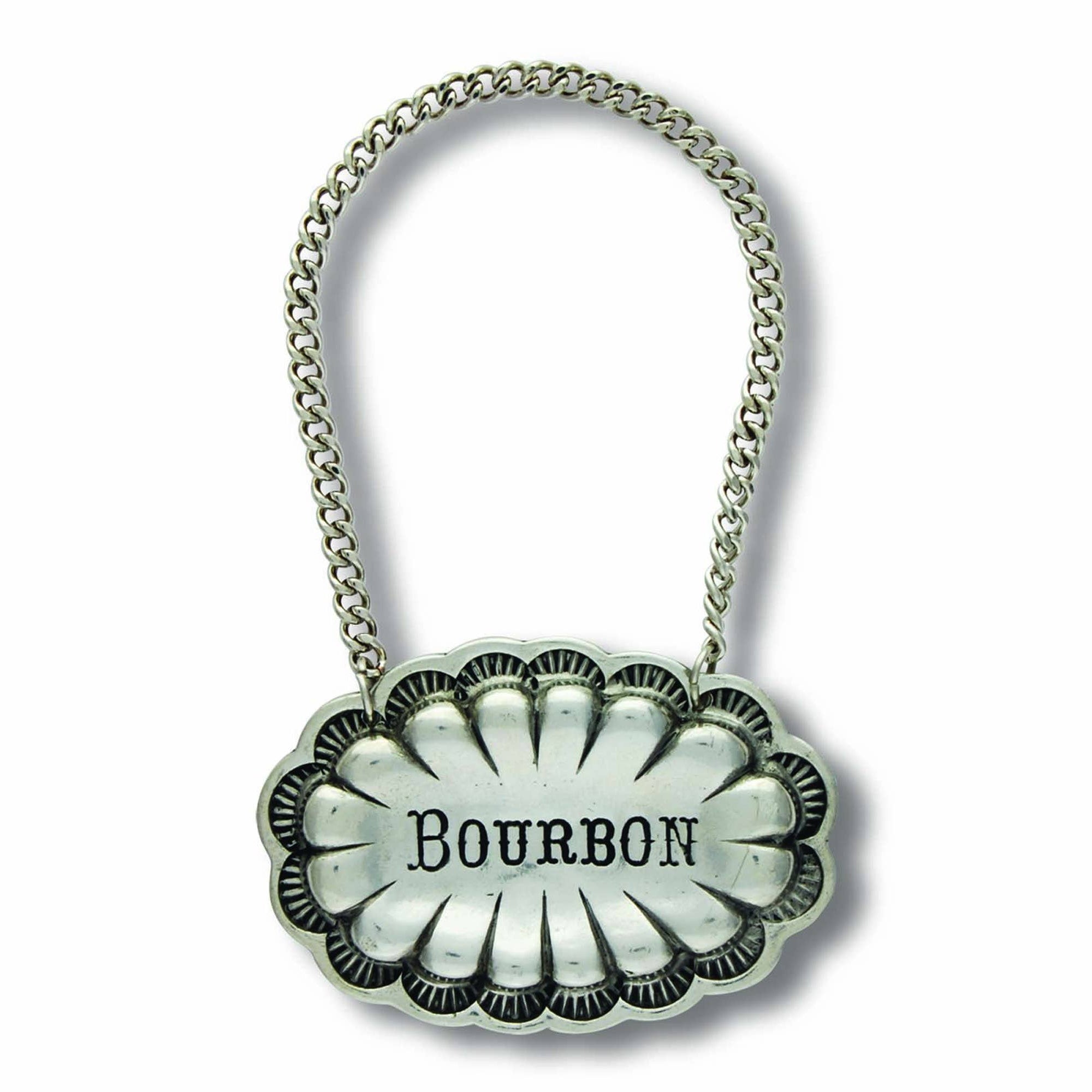 Bourbon Pewter Western Decanter Tag on a white background at Addison West