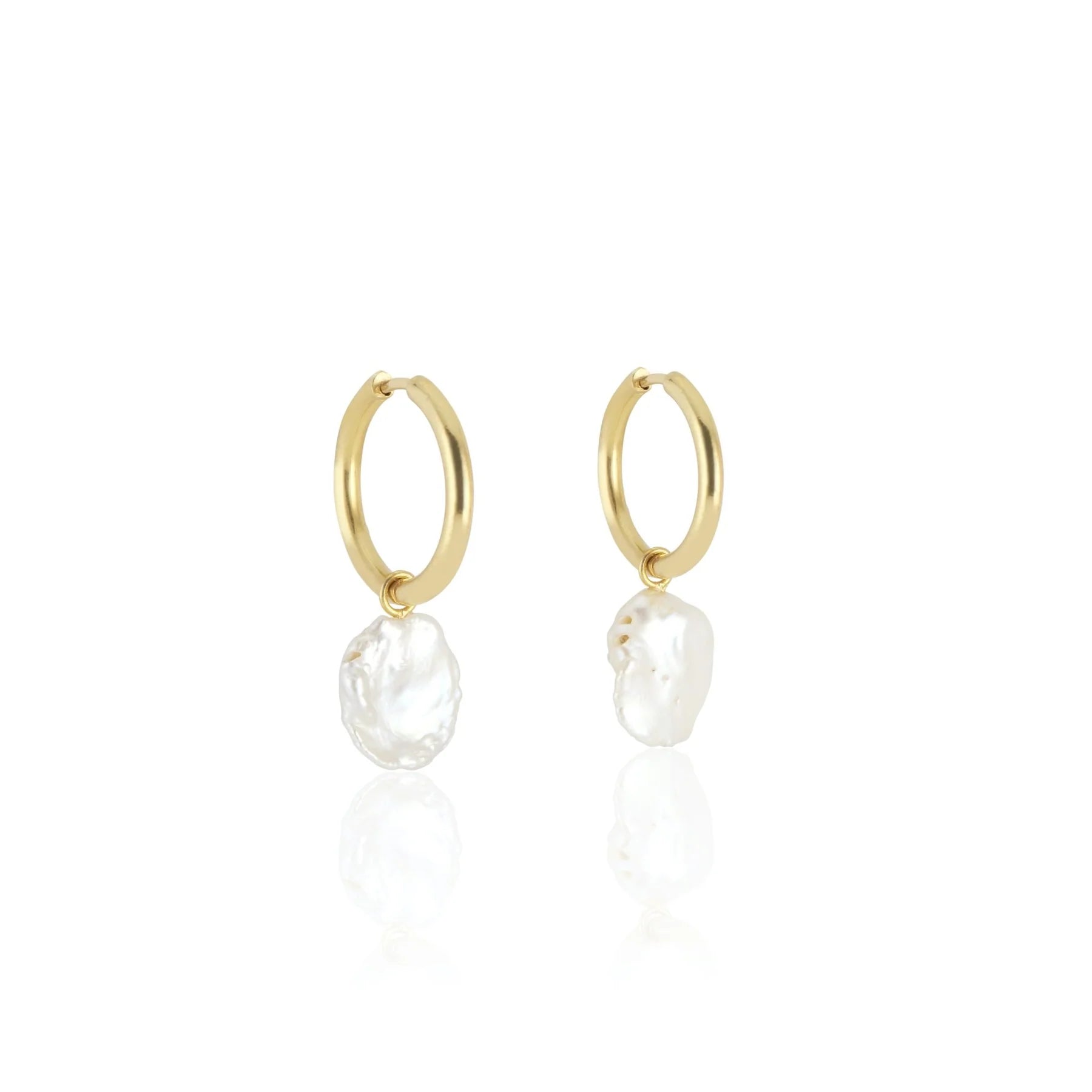 Elli Parr Freeform Pearl Hoops on white background at Addison West
