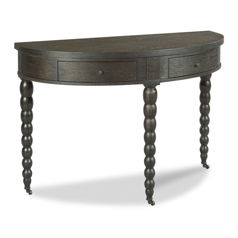 Woodbridge Furniture Salutation Demilune Table in Worn Black Finish on a white background at Addison West