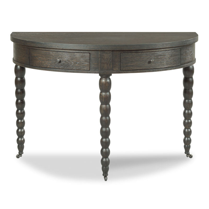 Woodbridge Furniture Salutation Demilune Table in Worn Black Finish on a white background at Addison West