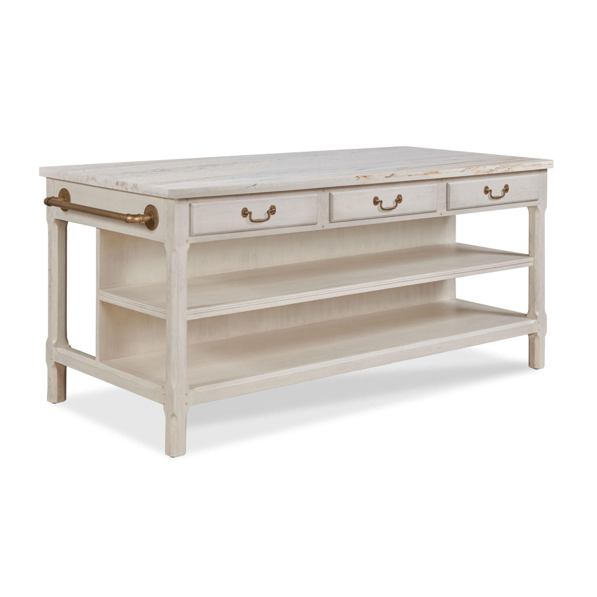Draper's Table in Frost White Base with Carrara Marble Top on a white background at Addison West