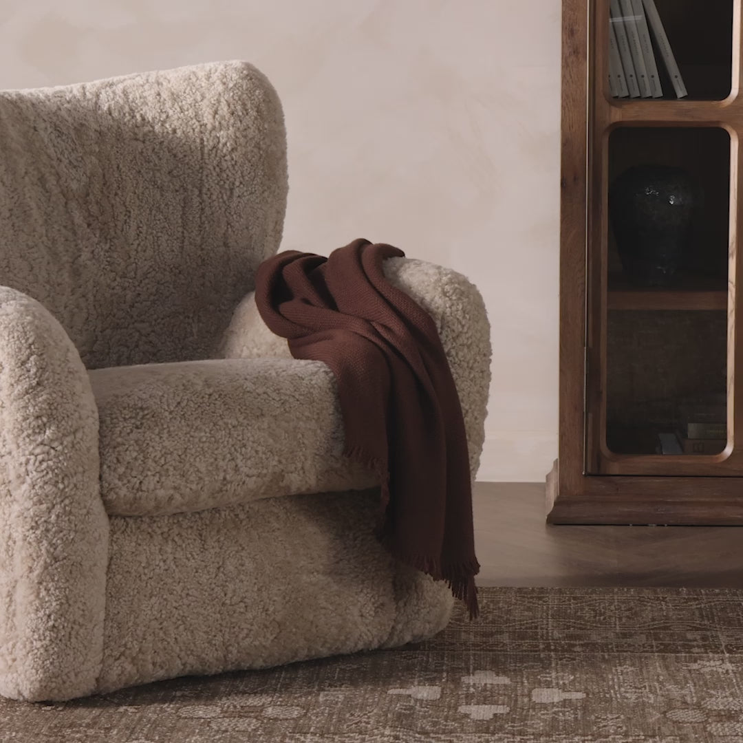Video of Four Hands Amelie Chair in Beige Shearling in a living room at Addison West