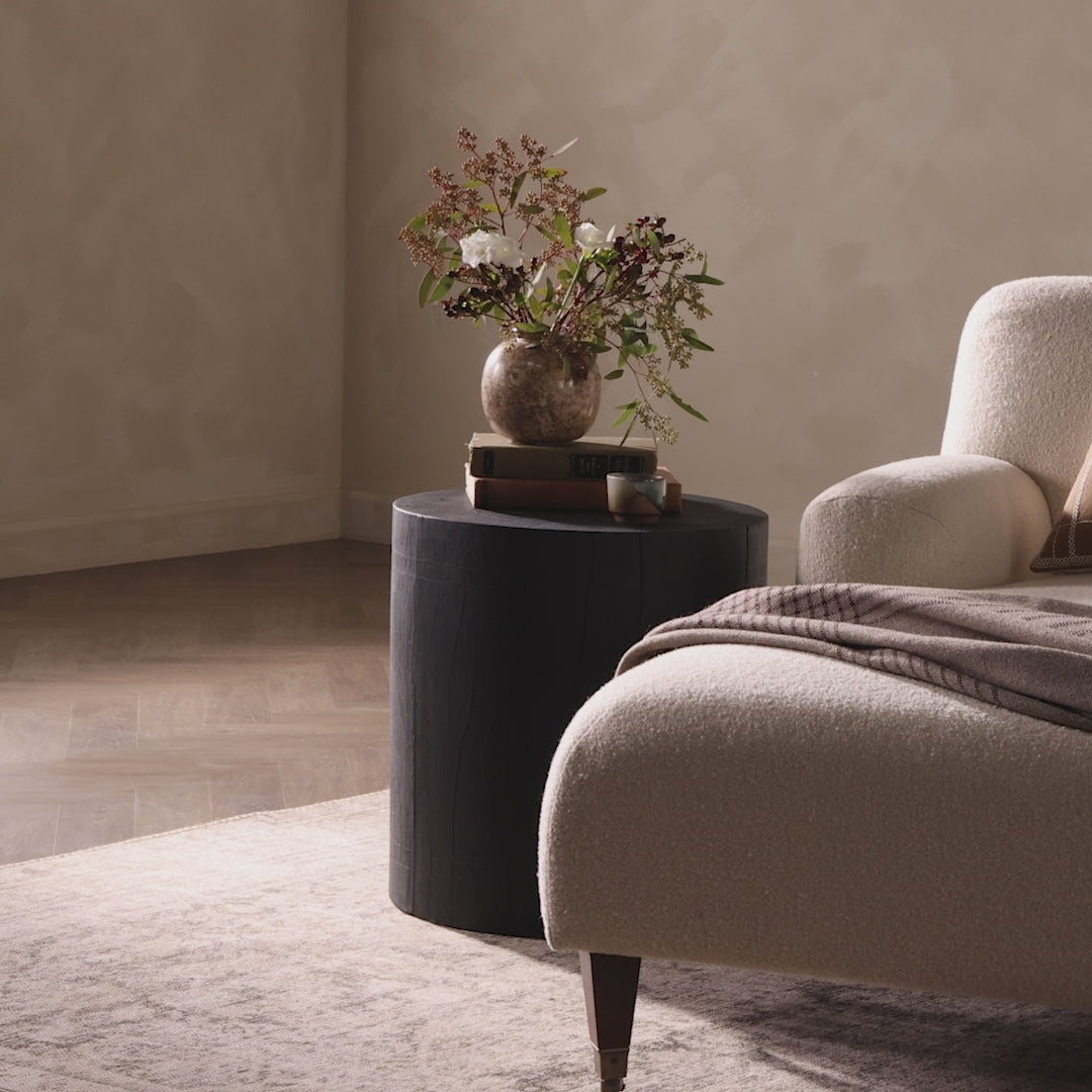 Video of Four Hands Layo End Table in Black Resinon in a neutral living room at Addison West
