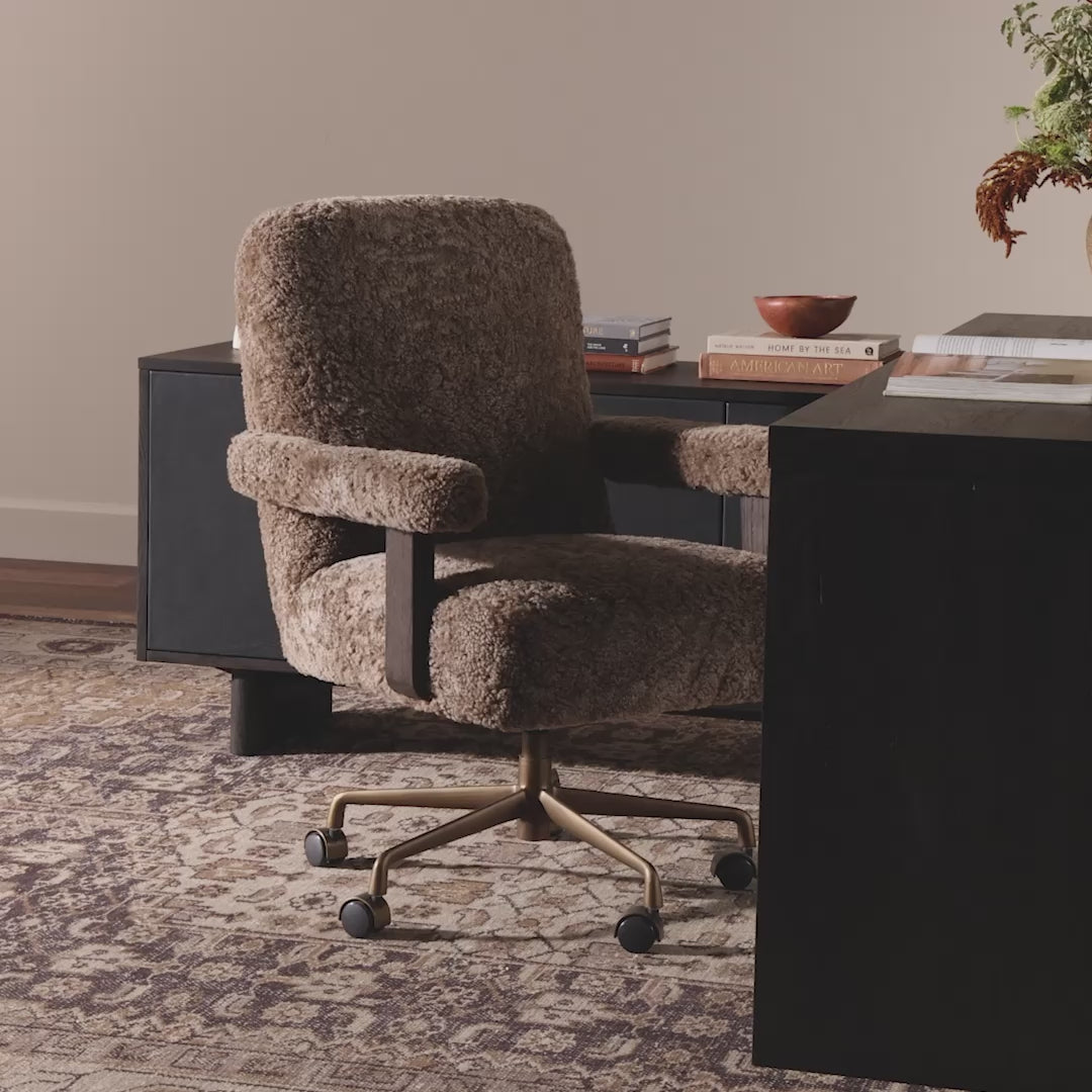 Four Hands Bergen Desk Chair in Taupe Shearling in an office at Addison West