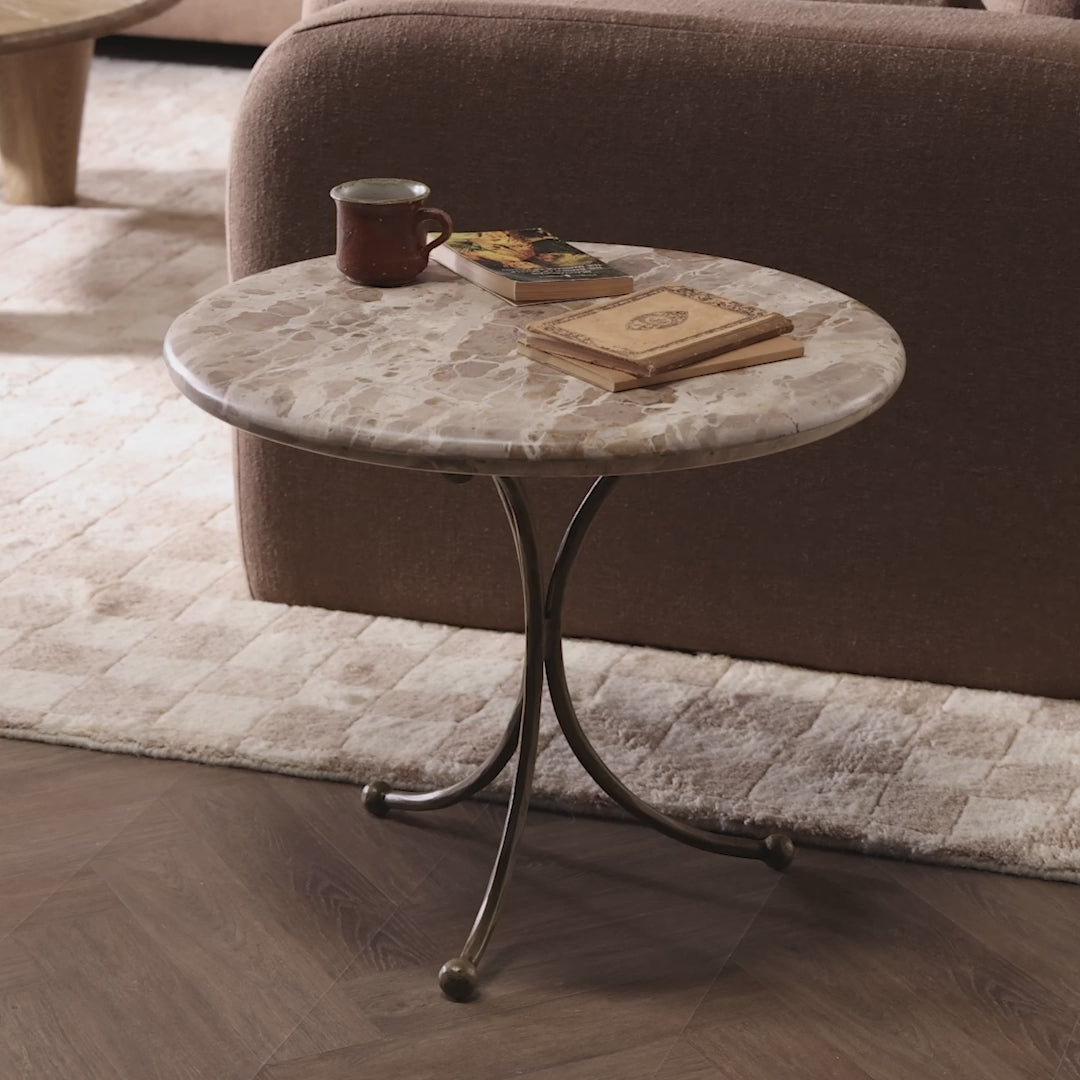 Four Hands Sylas End Table in Fossil Marble in a living room at Addison West