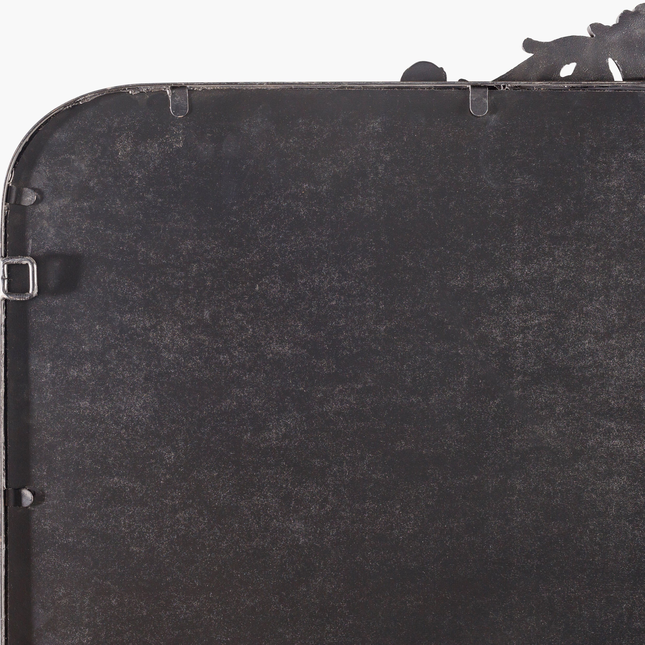 Back of Aarlen Mantel Mirror in Antiqued Black on a white background at Addison West