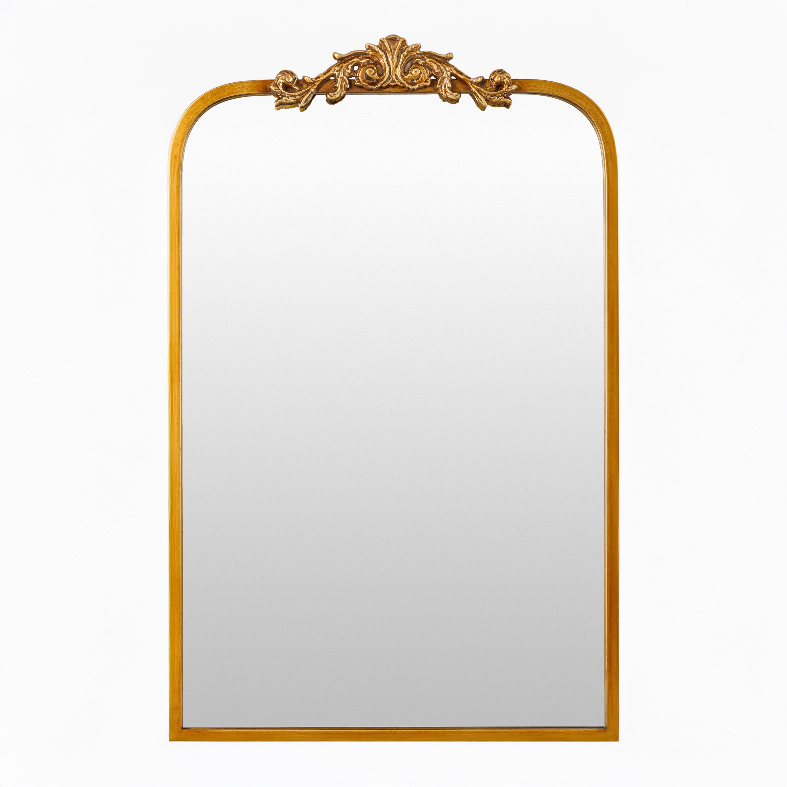 Aarlen Accent Mirror in Antiqued Gold on a white background at Addison West
