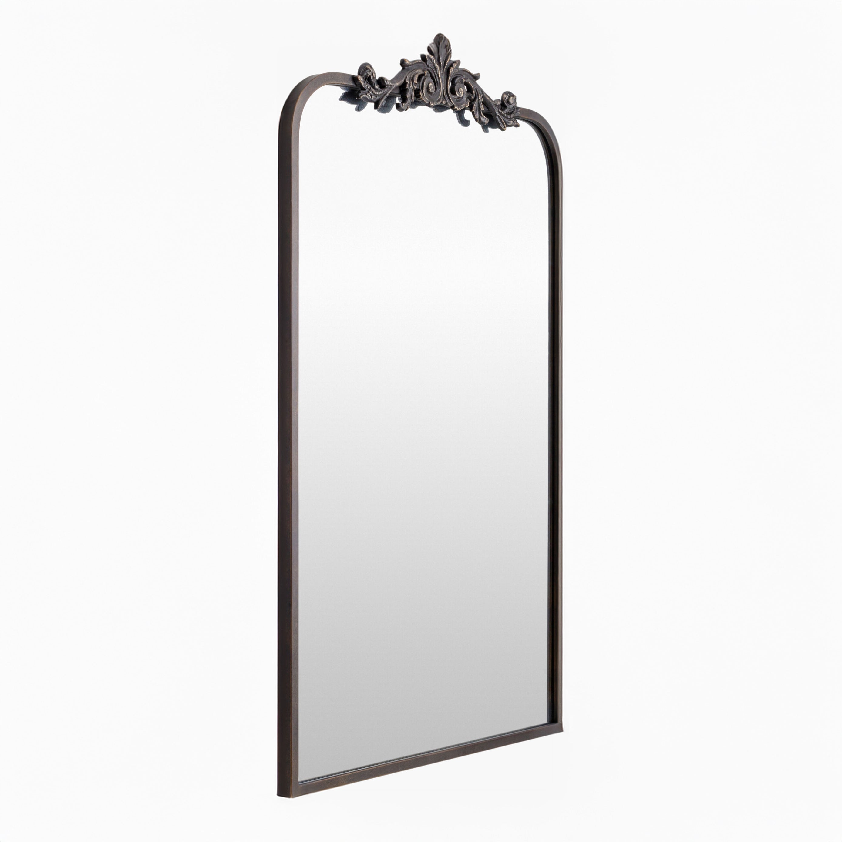 Aarlen Accent Mirror in Antiqued Black on a white background at Addison West