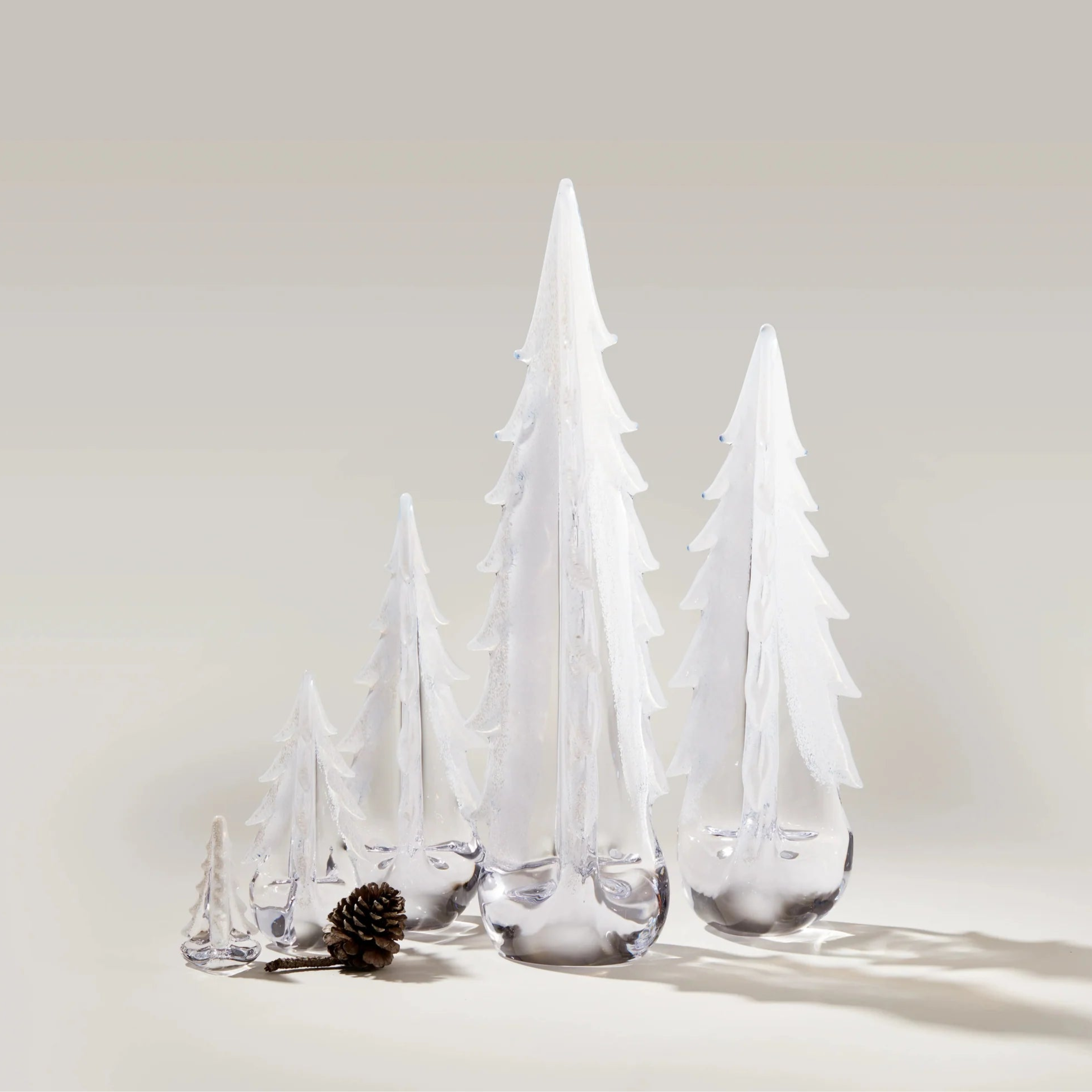 Simon Pearce Snowy Branches Evergreen Glass Trees on a white background at Addison West