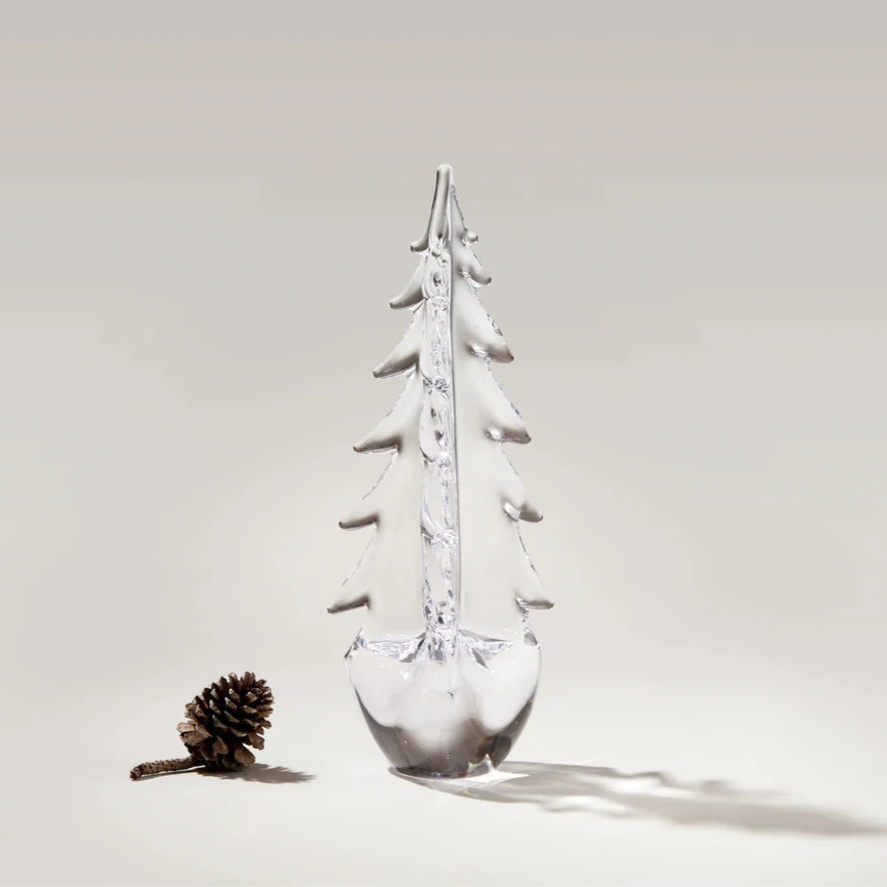 Vermont Evergreen Glass Tree, 14" on a white background at Addison West