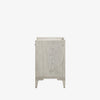 Side view of Whitewashed nightstand with drawer and marble top on a white background