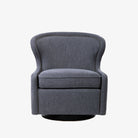 Uttermost brand Biscay swivel chair in blue grey fabric with nailhead accents on a white background