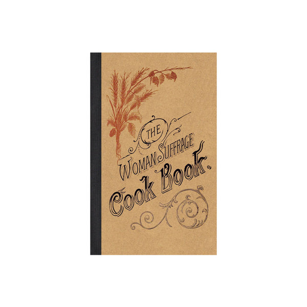Cover of book titled 'The woman suffrage cook book' on a white background