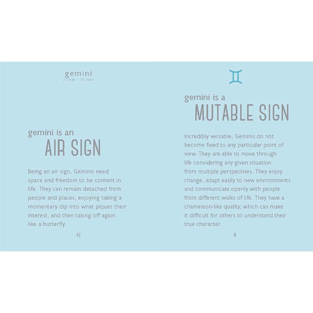 Inside pages of book titled 'The little book of astrology' by Anna McKenna with a blue cover on a white background