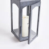 Zinc metal square outdoor lantern with arched top handle on a white background
