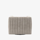 Rear view of Four hands brand Augustine swivel chair in orly natural high performance grey fabric on a white background