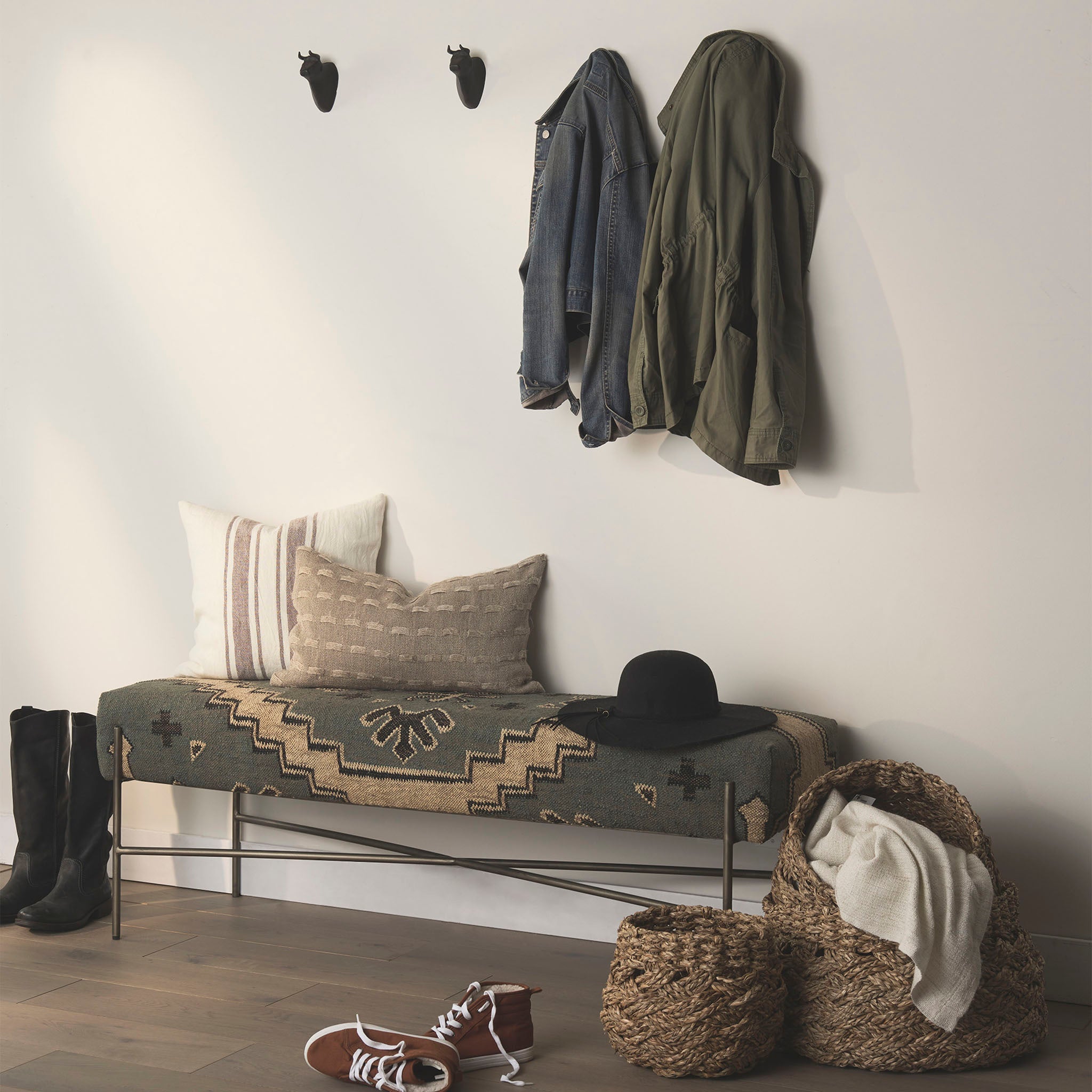 Averil Upholstered Kilim Style Bench in Slate - Addison West