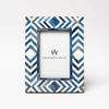Two's company blue mosaic picture frame with geometric patterns on a white background