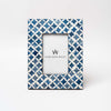 Two's company brand blue mosaic picture frame with geometric patterns on a white background