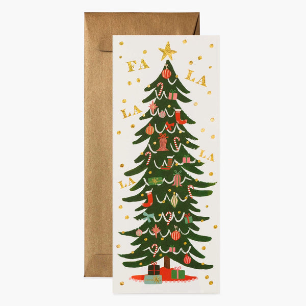 Rifle paper company 'Fa la la' greeting card on a white background