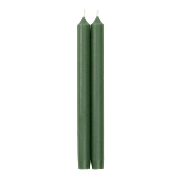 Caspari 10" Crown Candle Pair in Hunter Green on a white background