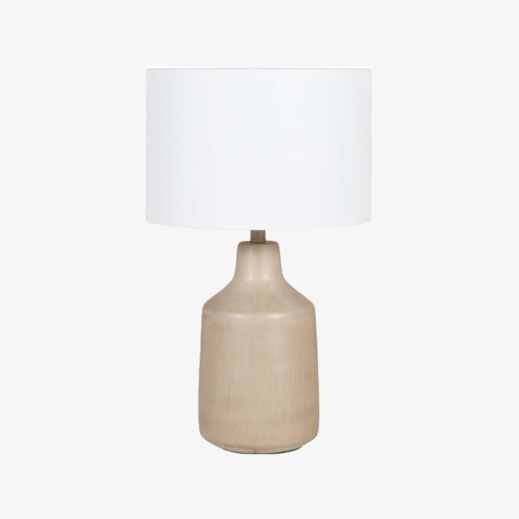 Surya Forman lamp in light gray Hand Finished Concrete Table with White Linen Shade on a white background