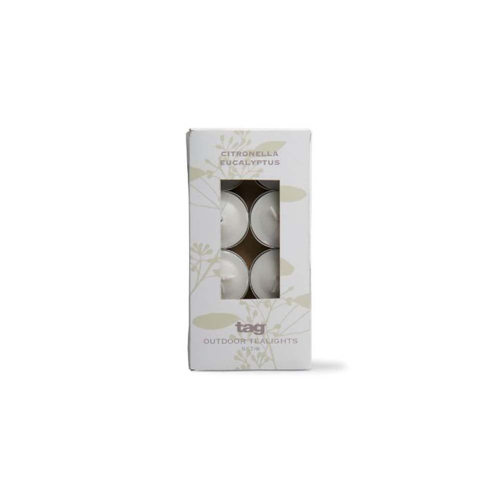 Citronella Eucalyptus Tea Lights - Set of 8 on a white background