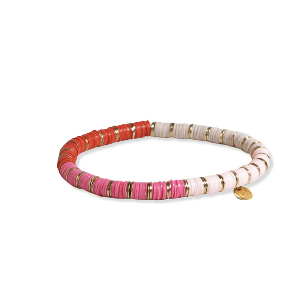 Ink and Alloy brand beaded stretch 'Grace' bracelet with pink and white beads on a white background