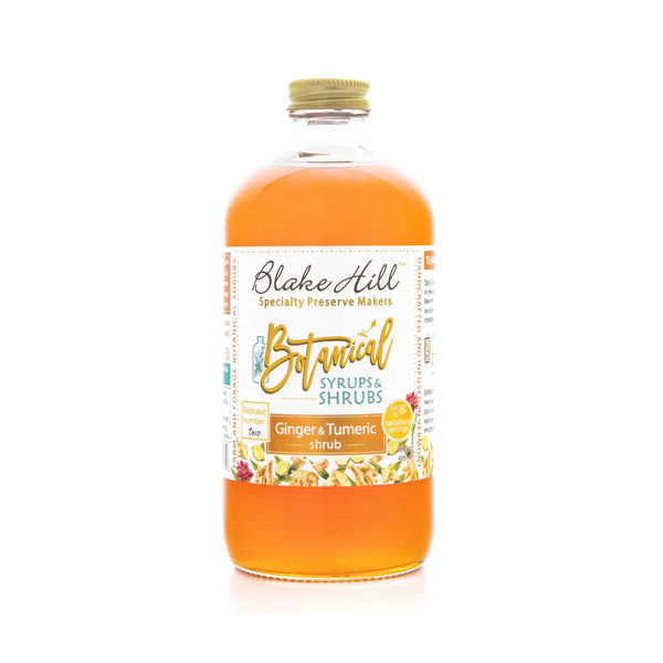 Bottle of Blake Hill ginger tumeric shrub on a white background