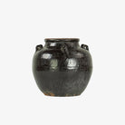 Brownish black urn with four hands on a white background