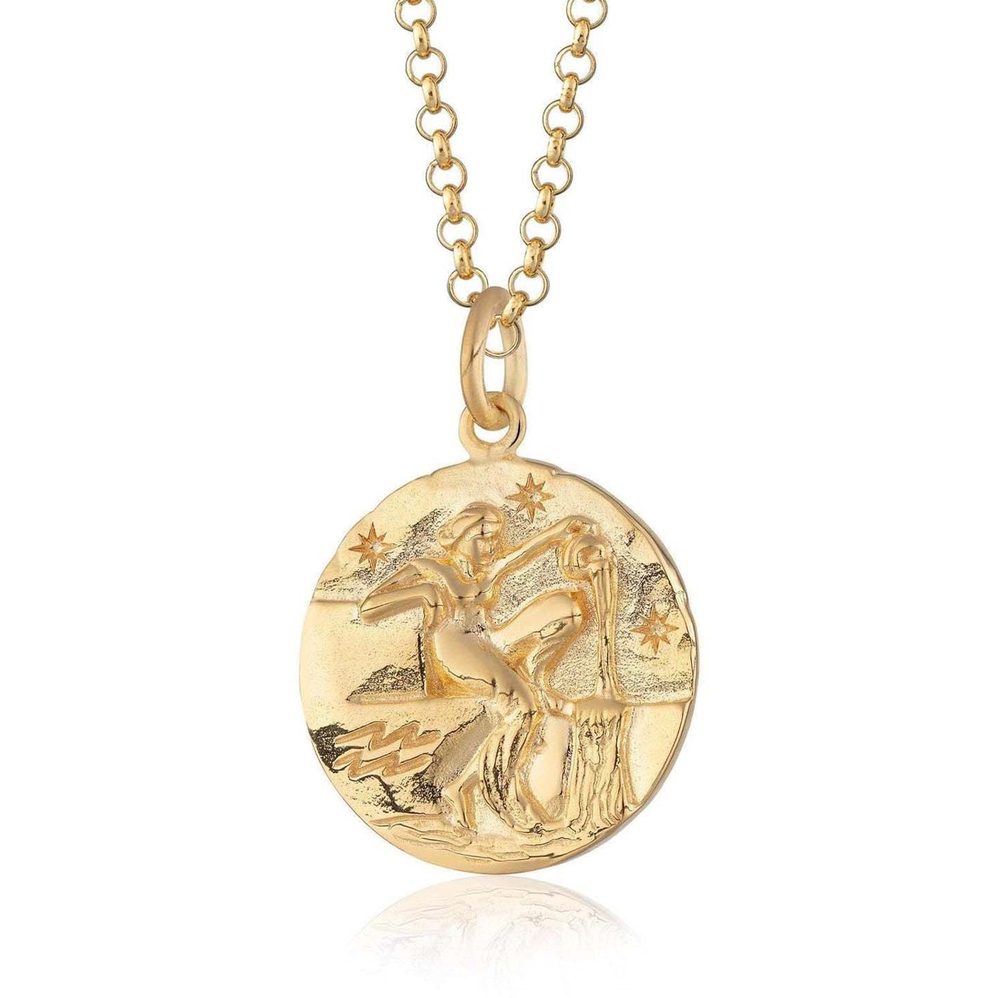 Scream Pretty brand gold Aquarius zodiac star sign necklace on a white background