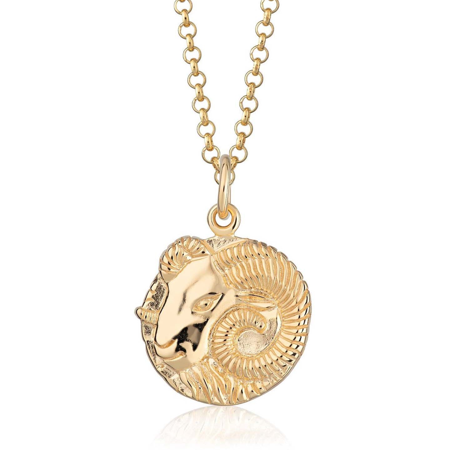 Scream Pretty brand gold Aries zodiac star sign necklace on a white background