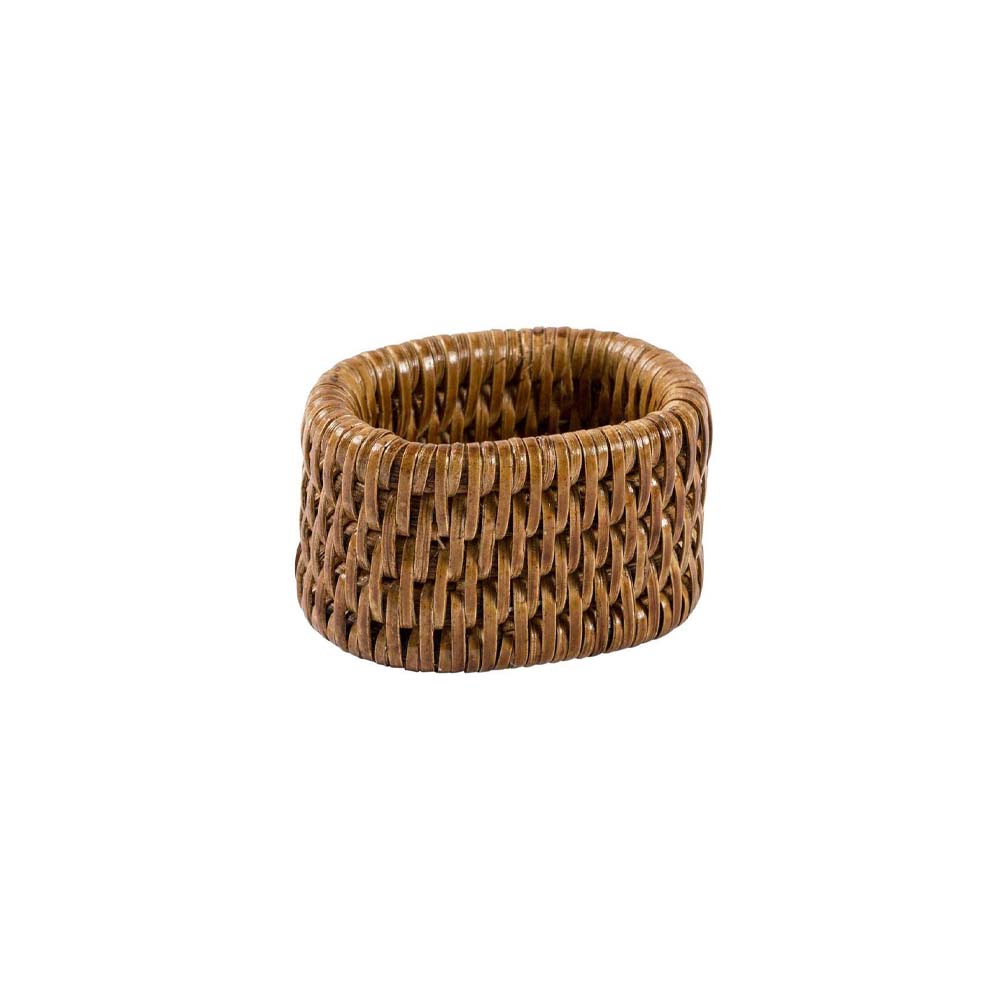 Oval rattan napkin ring on a white background