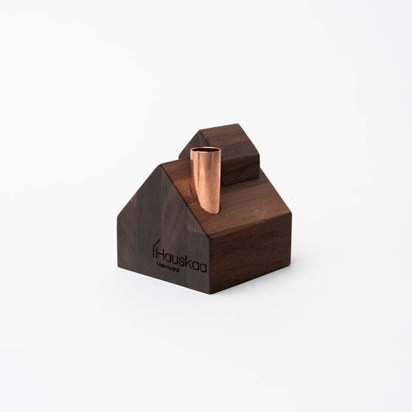 Hauskaa walnut sugarhouse candle holder on a white background