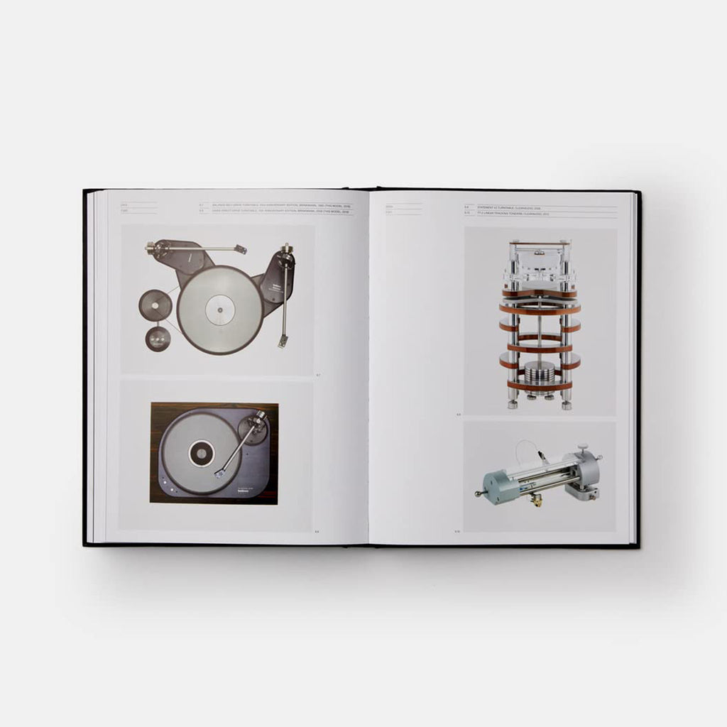 Inside pages of book titled 'Hi-Fi' with old recording equipment photo on a white background