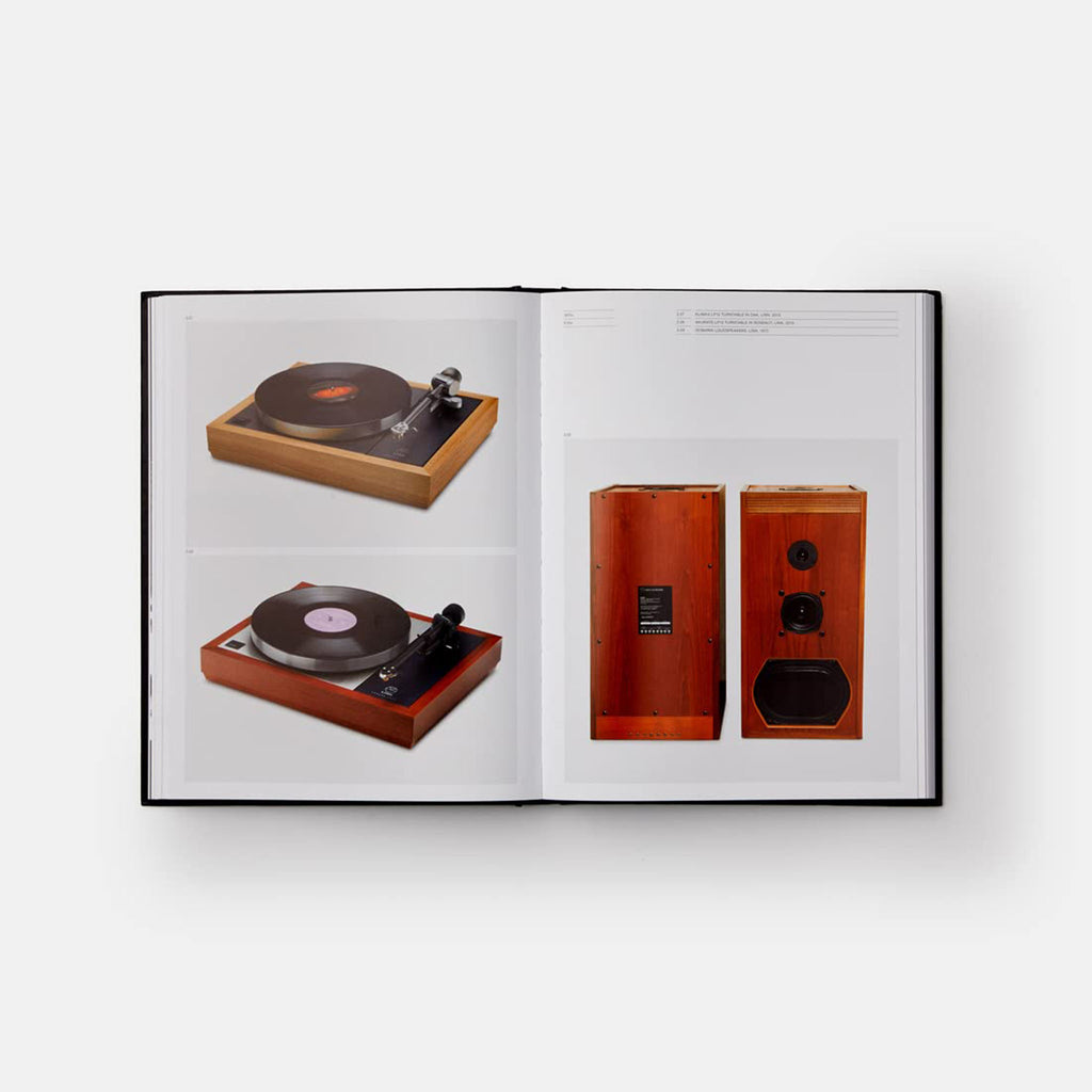 Inside pages of book titled 'Hi-Fi' with old recording equipment photo on a white background