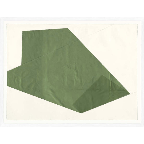 Mid century modern artwork. Glass framed paper shaped green Kale on a white background