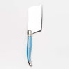 Blue Laguiole cheese cutter on a white background