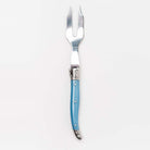 Blue Laguiole cheese fork on a white background