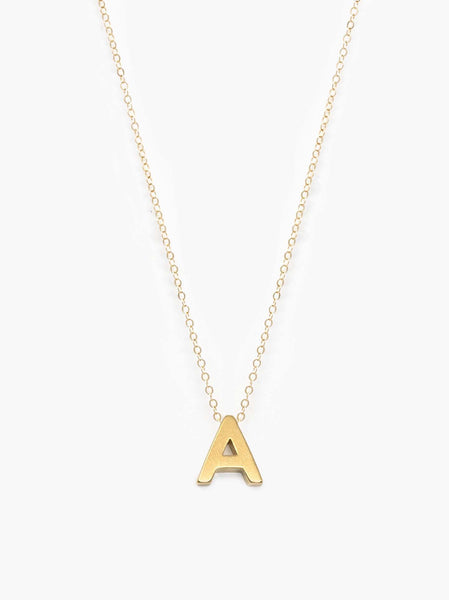 Able jewelry gold letter charm letter necklace on white background