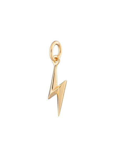 Scream Pretty brand gold lightening bolt charm on a white background
