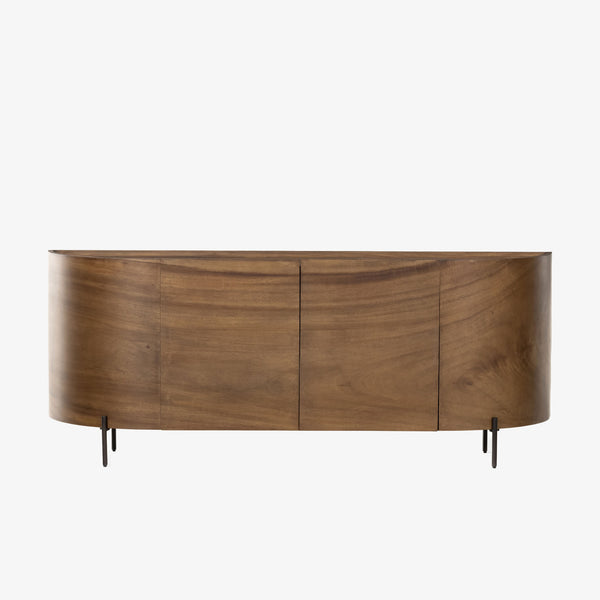 Curved wood 'Lunas' sideboard with small steel feet by four hands furniture on a white background