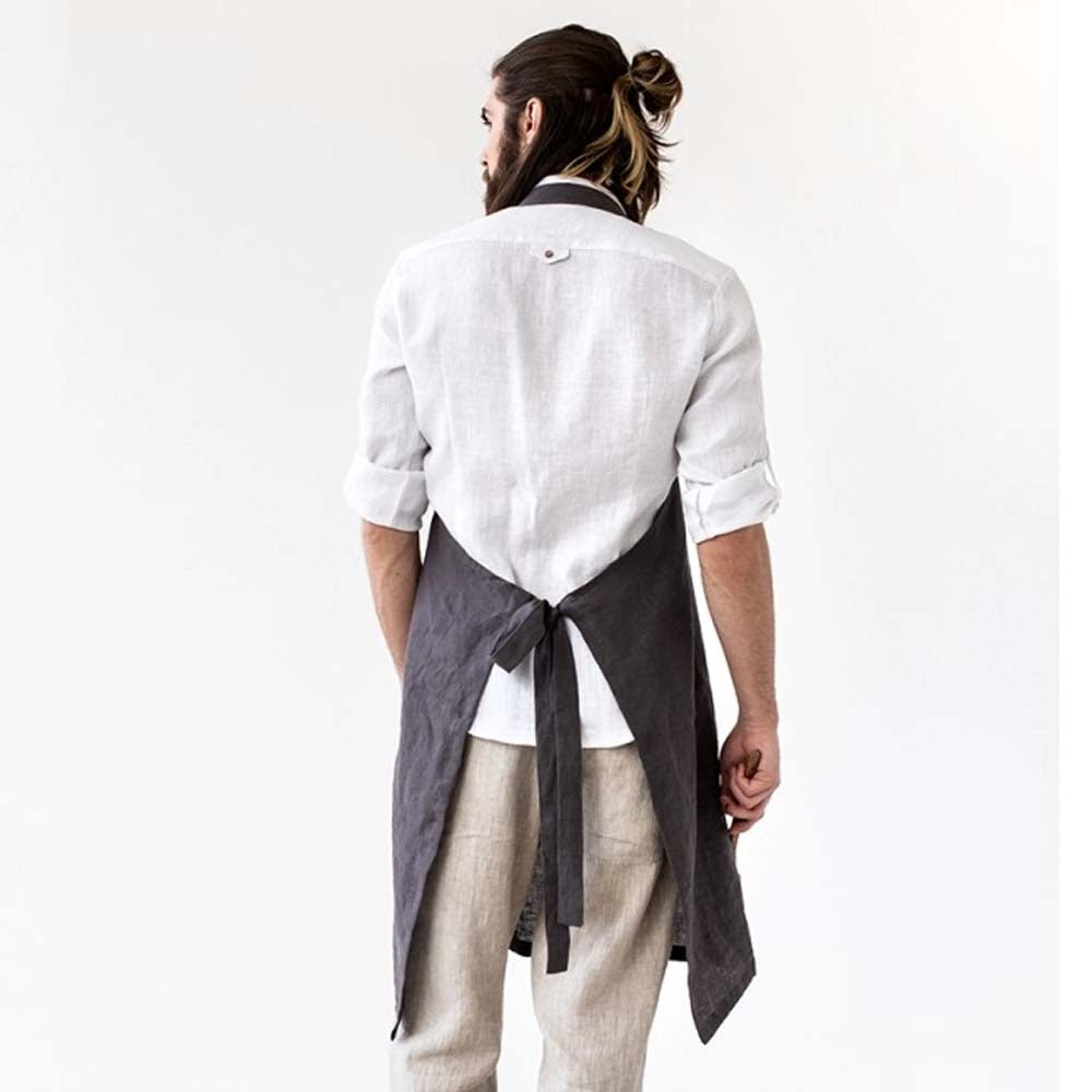Men's Linen Apron in Charcoal Grey - Addison West