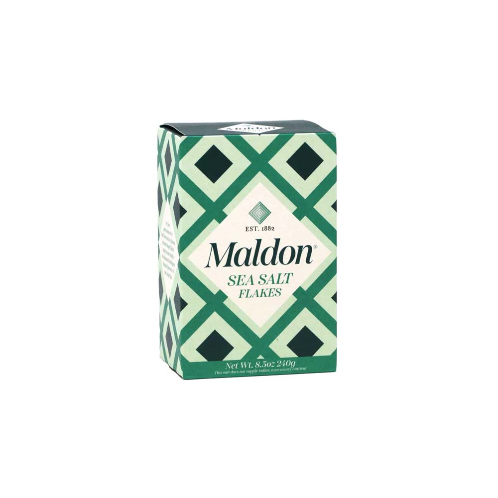 Maldon sea salt green box on a white background