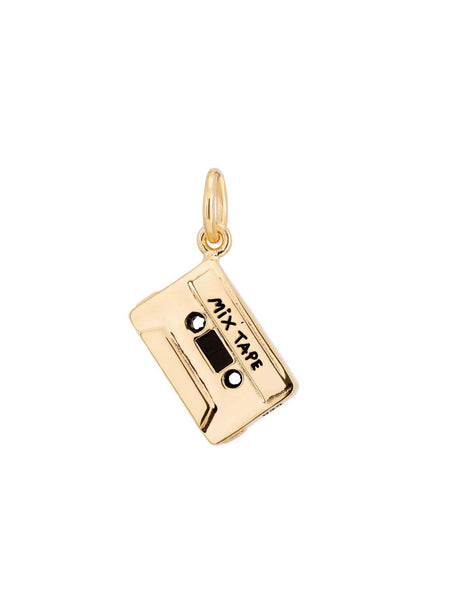 Scream Pretty brand gold mix tape charm on a white background