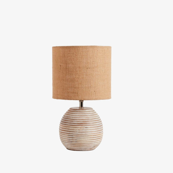 Napa Home and Garden brand Maddie round table lamp with white washed ridges and natural linen shade 