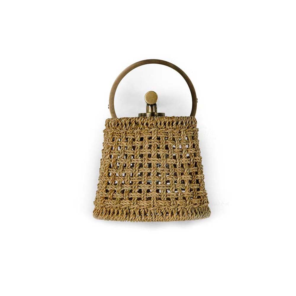 Palecek Winslow Sconce with Solid marble plate in brass trim and hardware featuring a core rattan and lampakanai rope shade