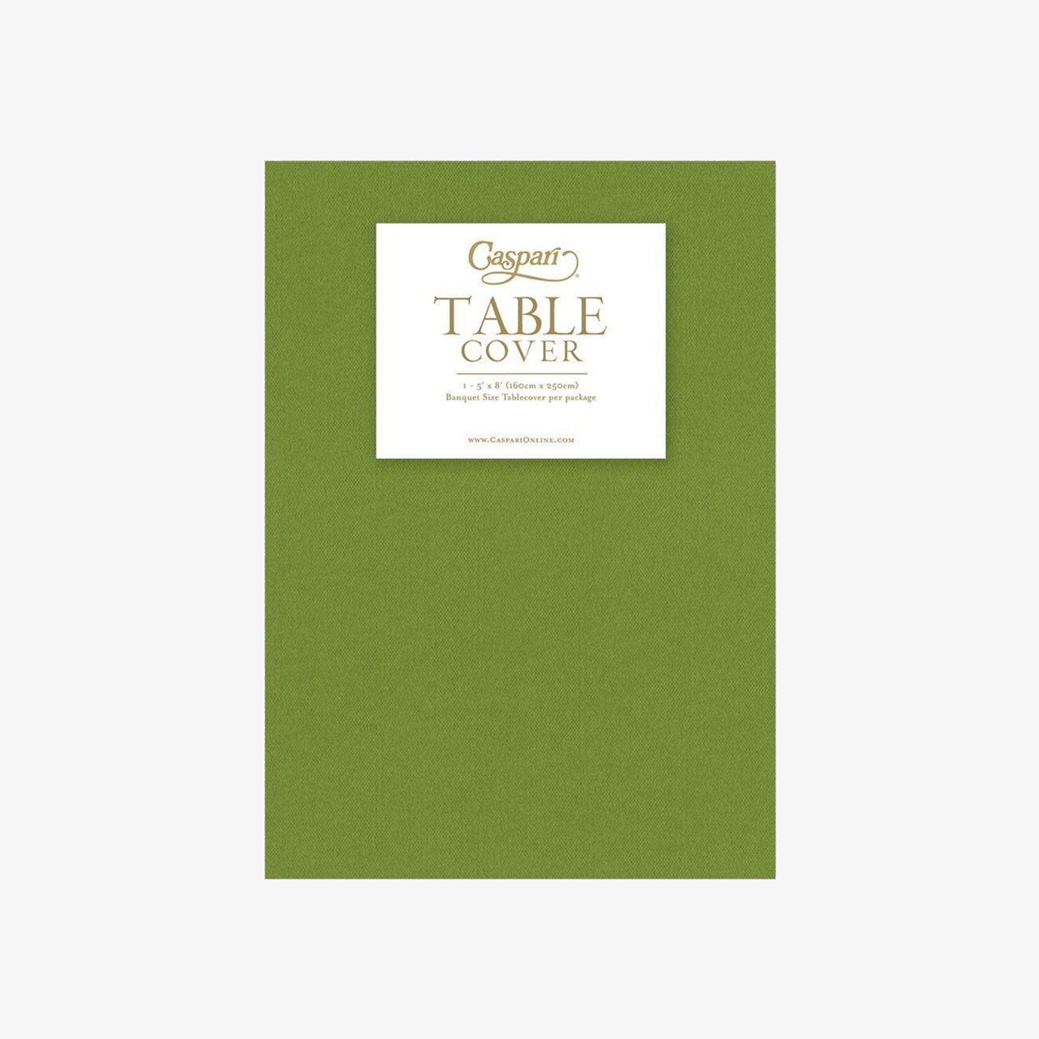 Package of Caspari Paper Linen Tablecloth in Spring Green on a white background