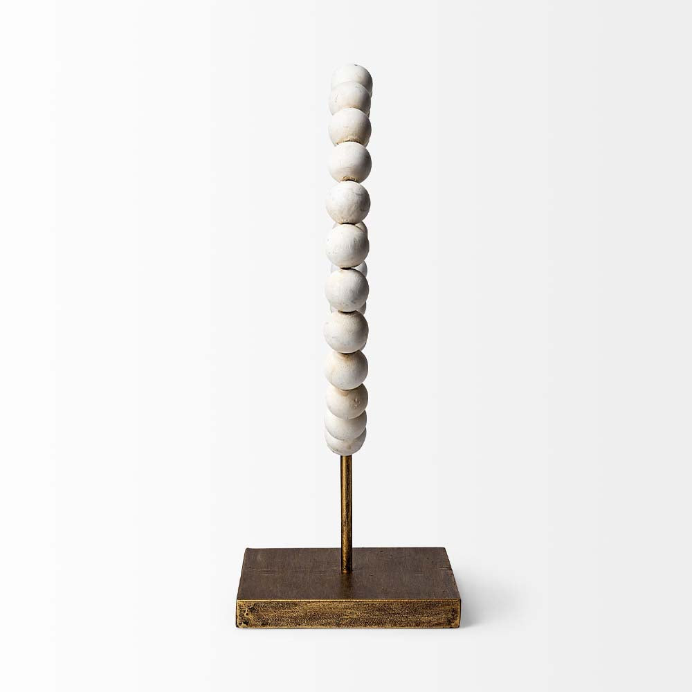 White Beaded Broken Sphere Decorative Object with Gold Base on a white background side view